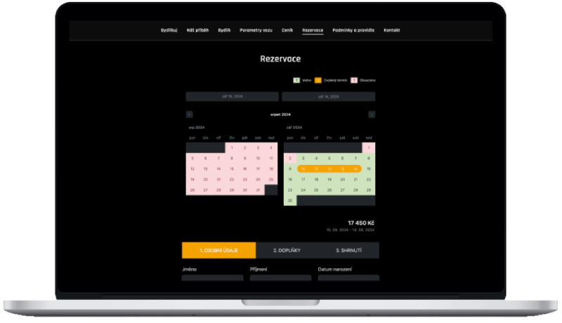 Rezervační systém pro půjčovnu vodáckého vybavení - ukázka